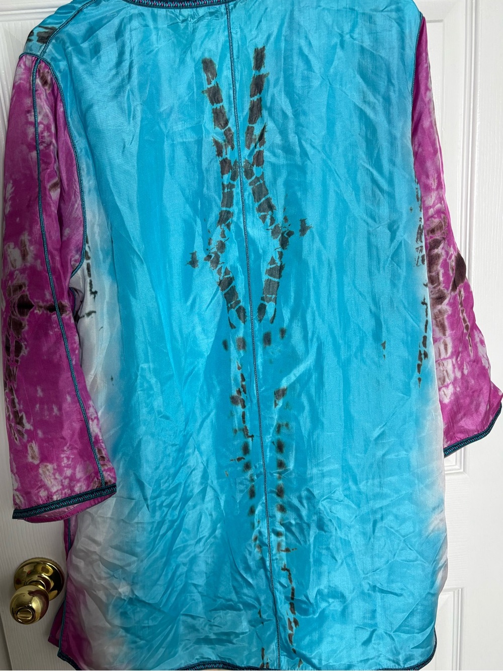 100% Silk Soft Surroundings Women’s Blue & Purple TieDye V-Neck Tunic XL NWT - Picture 3 of 7